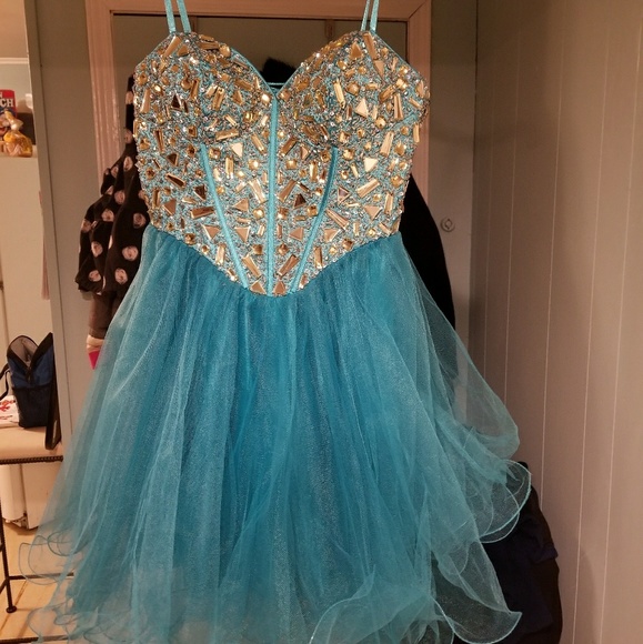 👗 Blue Tulle short Prom dress🛍 - Picture 2 of 6